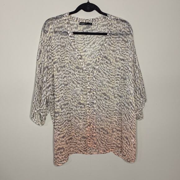 Gypsy05 100% Silk Animal Print Ombre Lightweight Oversized Tunic Size XS - Picture 1 of 7